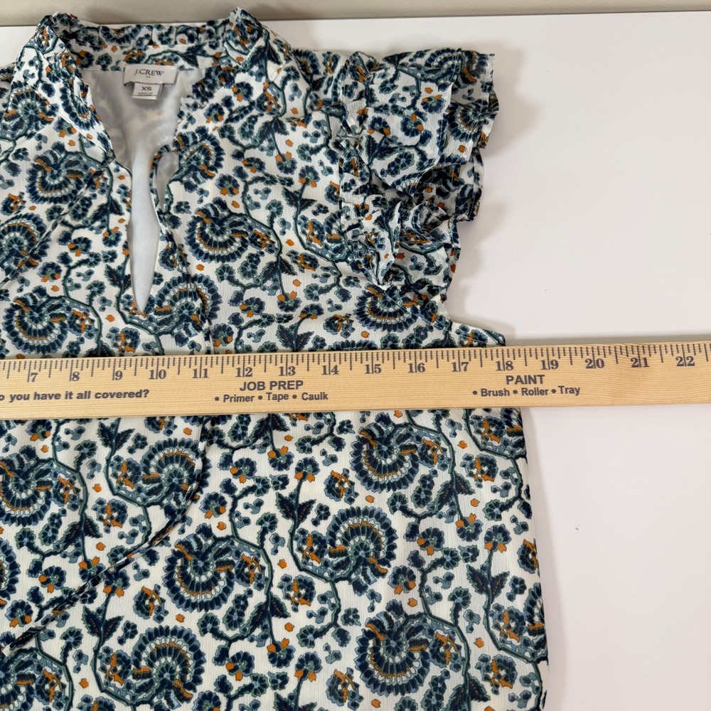 J.Crew XS Floral Paisley Ruffle Sleeve Split Neck Popover Teacher Lightweight - Picture 3 of 6